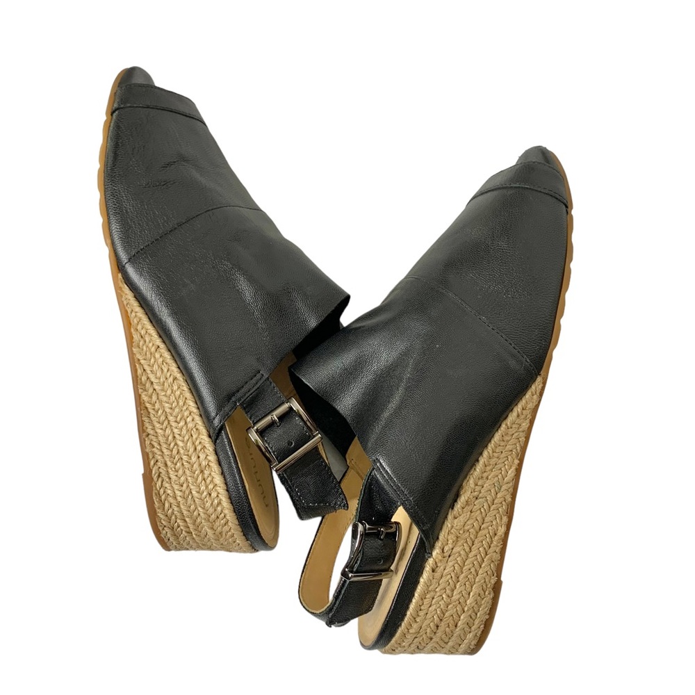 NUTURE Mylene Black Leather Peep Toe Wedges Sz 11